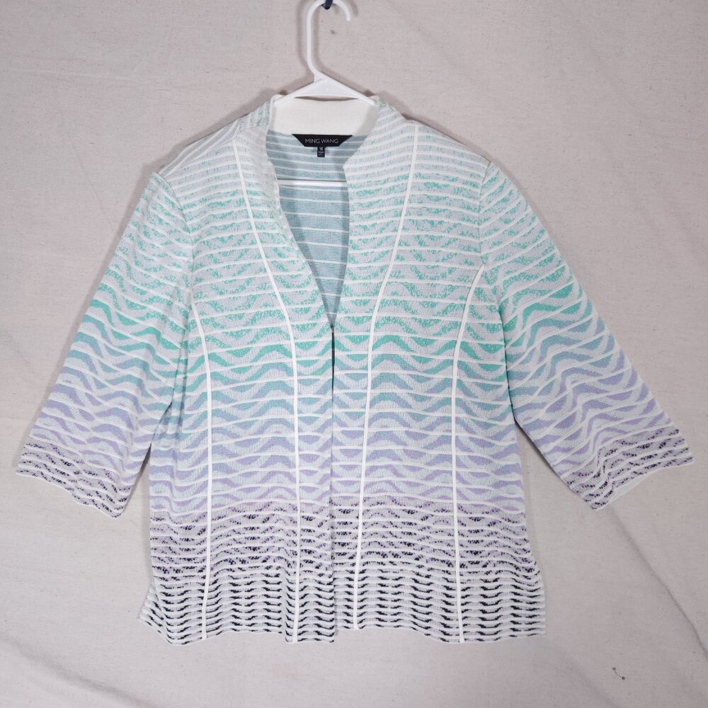 Ming Wang Womens 1X Colorful Cardigan Jacket 3/4 Sleeve Clasp Career Chic